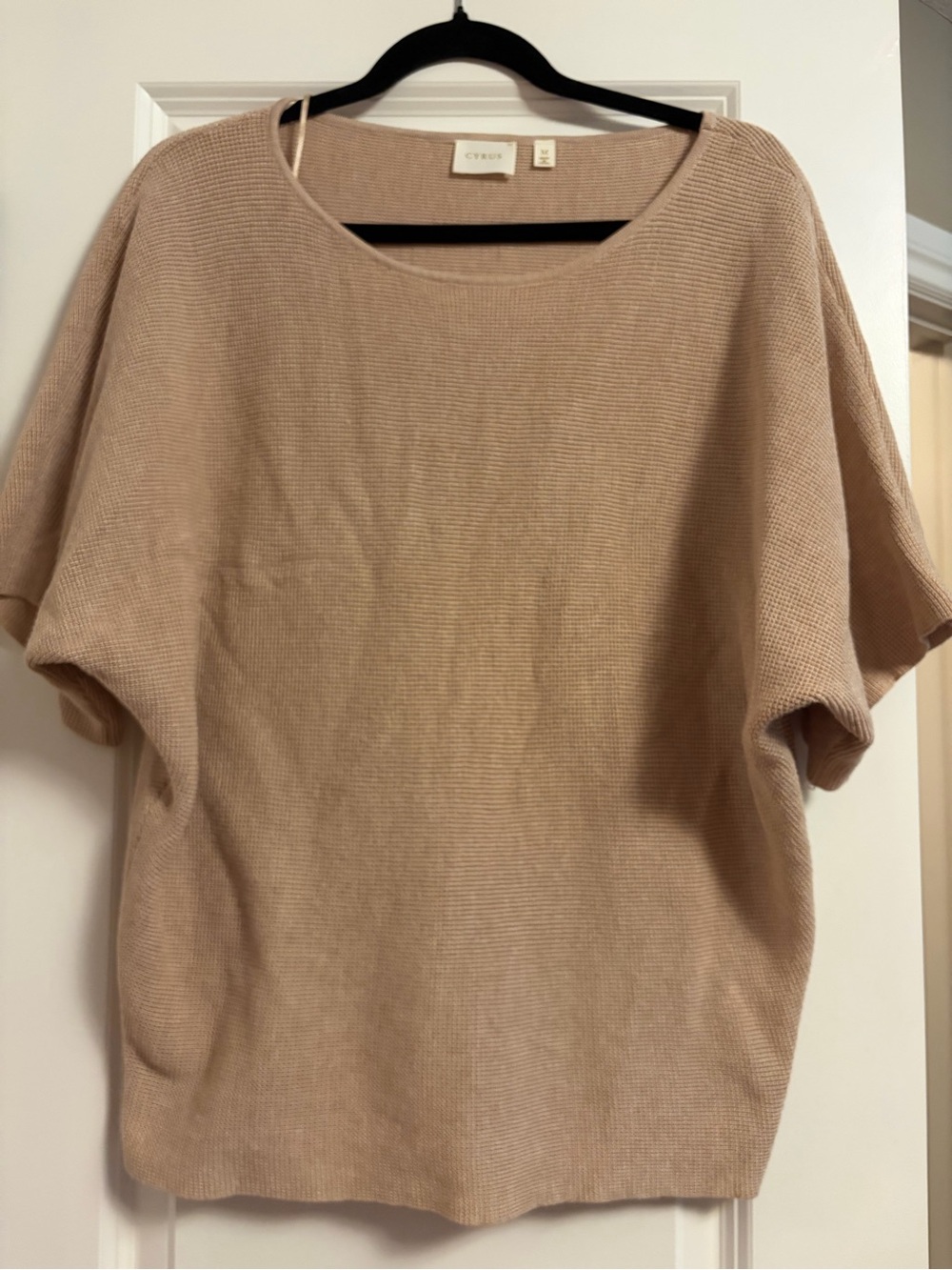 Cyrus Neutral Beige Ribbed Short Sleeve Knit Top
